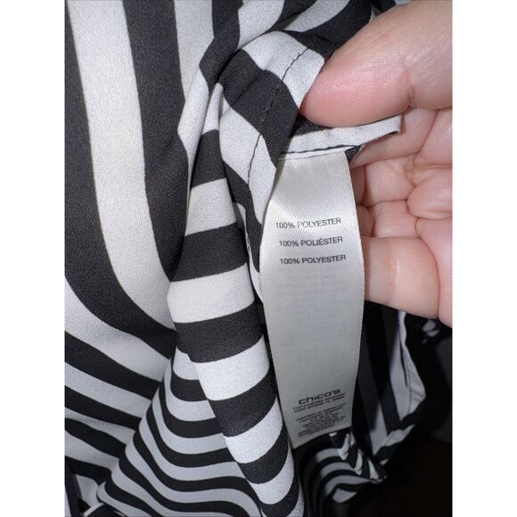 Chico’s Women’s Black White Multi Way Stripe Blouse Size 0 US 4-6 Button Up - Picture 7 of 7